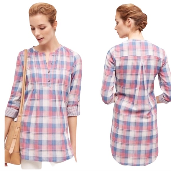 Anthropologie Holding Horses Pink Plaid POP Over - Picture 7 of 7